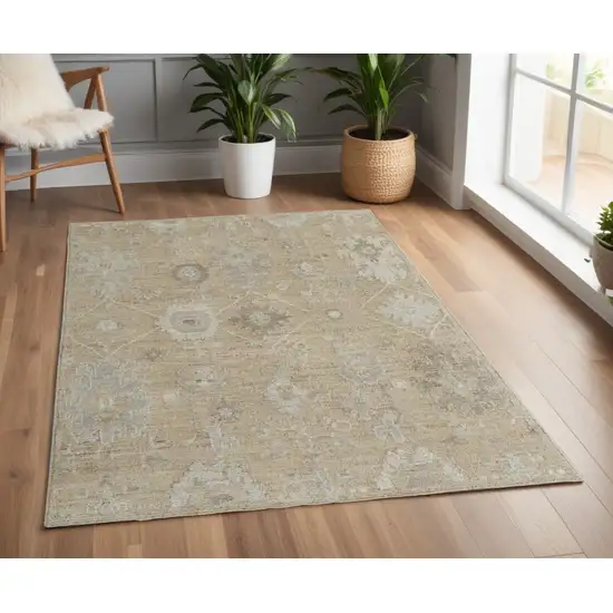 Tan and Ivory Wool Floral Hand Knotted Area Rug Photo 1