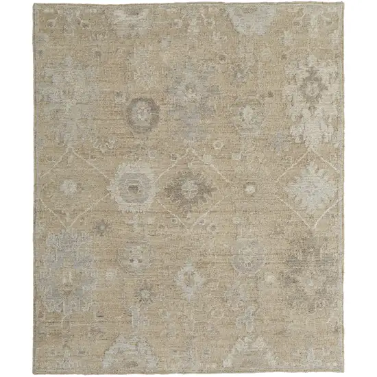 Tan and Ivory Wool Floral Hand Knotted Area Rug Photo 4