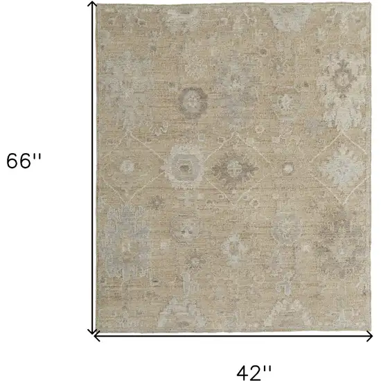 Tan and Ivory Wool Floral Hand Knotted Area Rug Photo 3