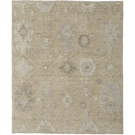 Tan and Ivory Wool Floral Hand Knotted Area Rug Photo 5