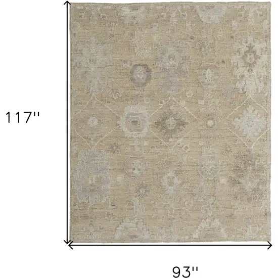 Tan and Ivory Wool Floral Hand Knotted Area Rug Photo 3