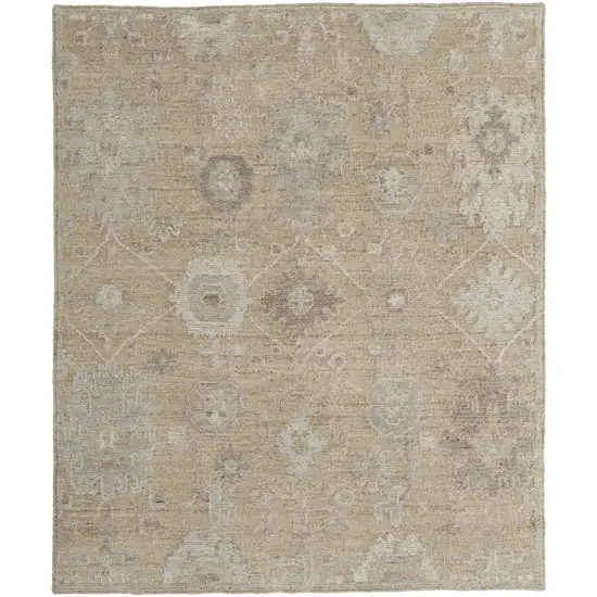 Tan and Ivory Wool Floral Hand Knotted Area Rug Photo 4