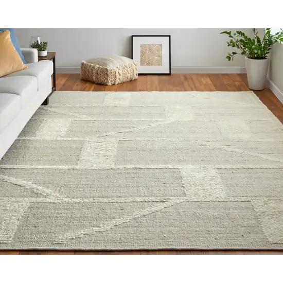 Tan and Ivory Wool Geometric Hand Woven Area Rug Photo 9