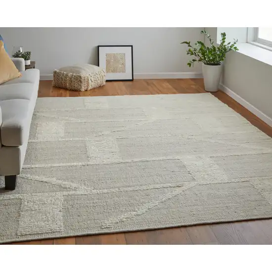 Tan and Ivory Wool Geometric Hand Woven Area Rug Photo 7