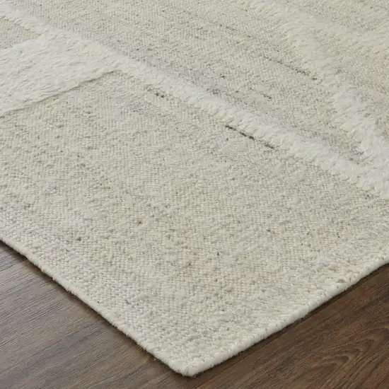 Tan and Ivory Wool Geometric Hand Woven Area Rug Photo 9