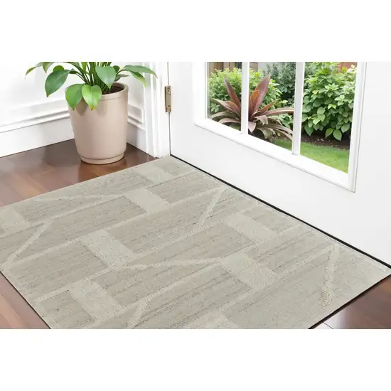 Tan and Ivory Wool Geometric Hand Woven Area Rug Photo 1