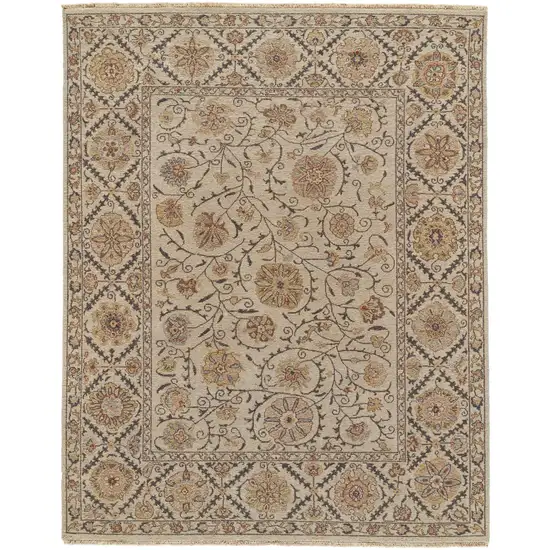 Tan and Red Wool Oriental Hand Knotted Area Rug Photo 2