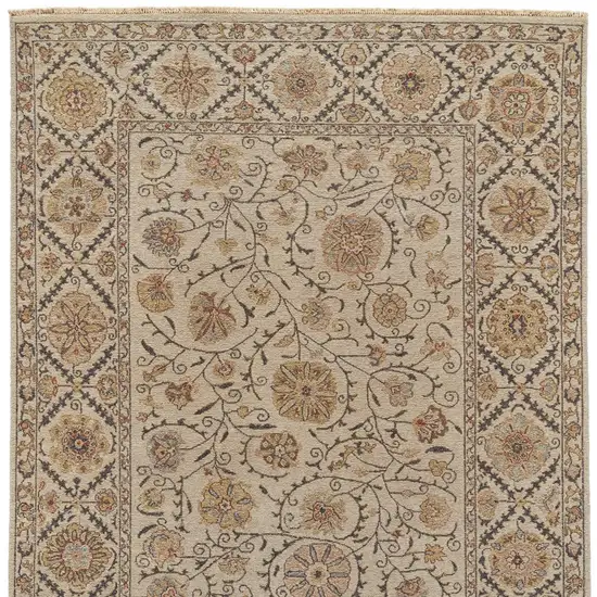 Tan and Red Wool Oriental Hand Knotted Area Rug Photo 4