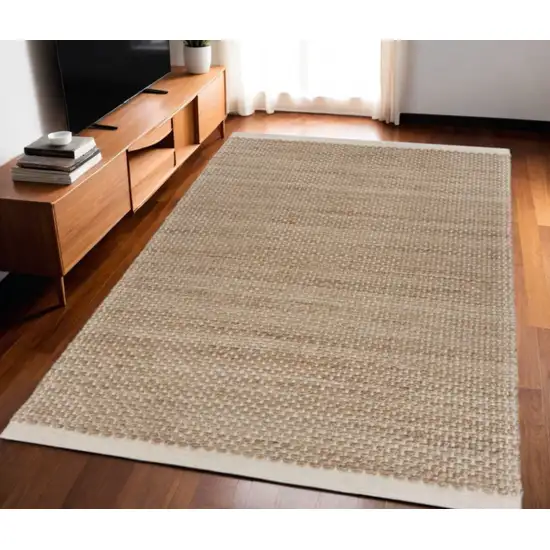 Tan and White Detailed Woven Area Rug Photo 2