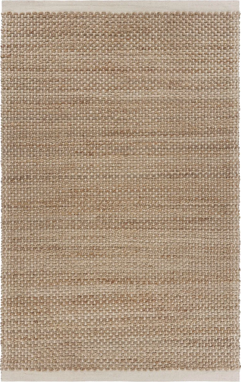 Tan and White Detailed Woven Area Rug Photo 1