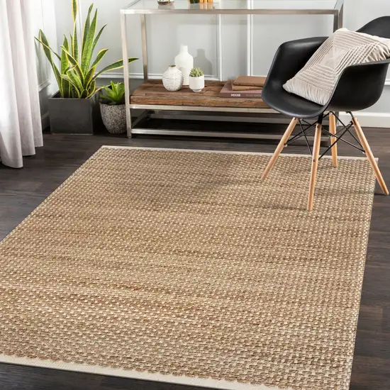 Tan and White Detailed Woven Area Rug Photo 8