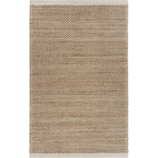 Tan and White Detailed Woven Area Rug Photo 1