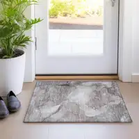 Photo of Taupe Abstract Washable Non Skid Indoor Outdoor Area Rug