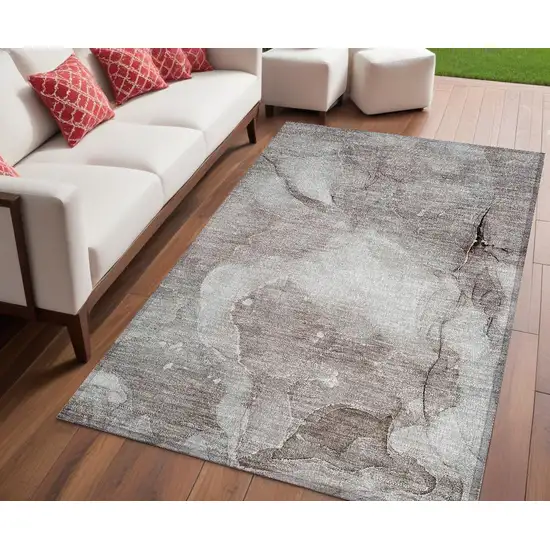 Taupe Abstract Washable Non Skid Indoor Outdoor Area Rug Photo 1