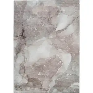 Photo of Taupe Abstract Washable Non Skid Indoor Outdoor Area Rug