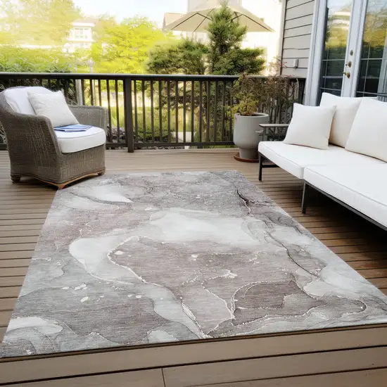 Taupe Abstract Washable Non Skid Indoor Outdoor Area Rug Photo 8