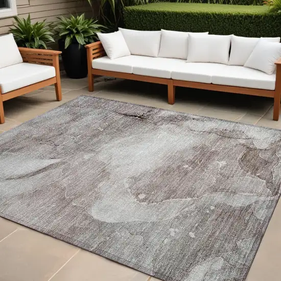 Taupe Abstract Washable Non Skid Indoor Outdoor Area Rug Photo 1