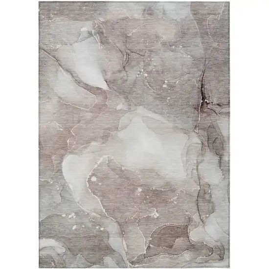 Taupe Abstract Washable Indoor Outdoor Area Rug Photo 2