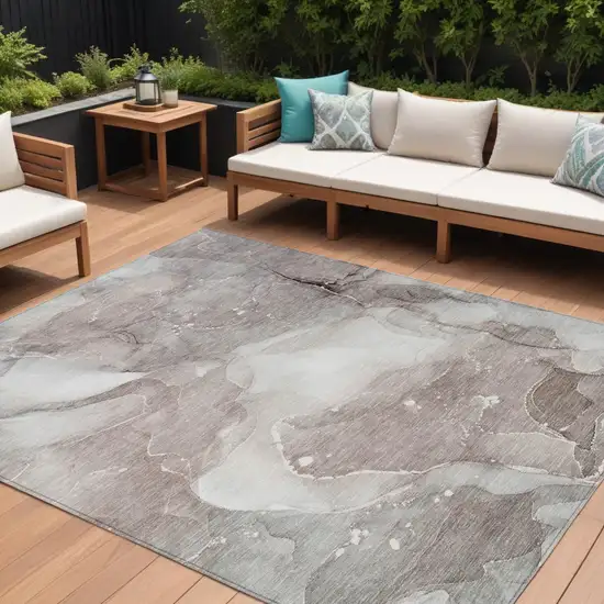 Taupe Abstract Washable Indoor Outdoor Area Rug Photo 1