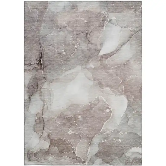 Taupe Abstract Washable Indoor Outdoor Area Rug Photo 2