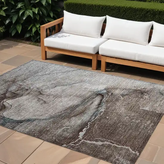 Taupe Abstract Washable Non Skid Indoor Outdoor Area Rug Photo 1