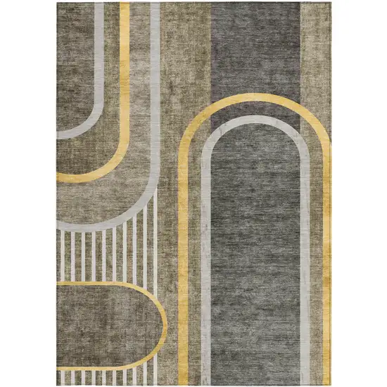 Taupe Abstract Washable Non Skid Indoor Outdoor Area Rug Photo 4