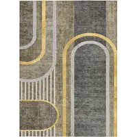 Photo of Taupe Abstract Washable Non Skid Indoor Outdoor Area Rug