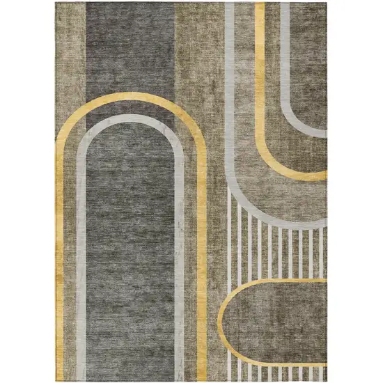 Taupe Abstract Washable Non Skid Indoor Outdoor Area Rug Photo 1