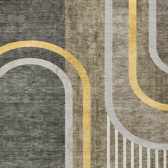 Gray Green and Gold Abstract Washable Non Skid Indoor Outdoor Area Rug Photo 5