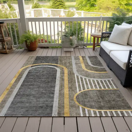 Taupe Abstract Washable Non Skid Indoor Outdoor Area Rug Photo 5