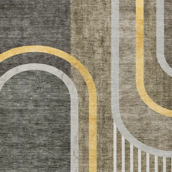 Gray Green and Gold Abstract Washable Non Skid Indoor Outdoor Area Rug Photo 5