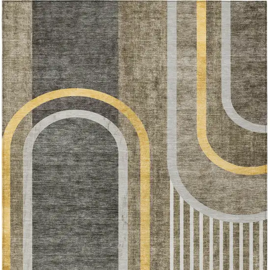 Gray Green and Gold Abstract Washable Non Skid Indoor Outdoor Area Rug Photo 6