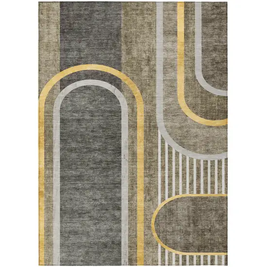 Gray Green and Gold Abstract Washable Non Skid Indoor Outdoor Area Rug Photo 2