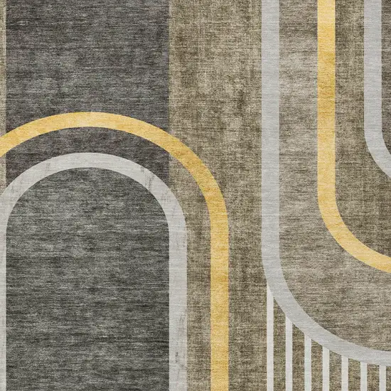 Gray Green and Gold Abstract Washable Non Skid Indoor Outdoor Area Rug Photo 5