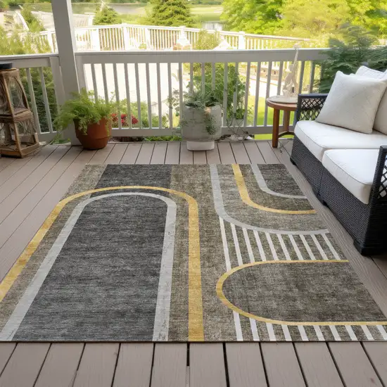 Gray Green and Gold Abstract Washable Non Skid Indoor Outdoor Area Rug Photo 7