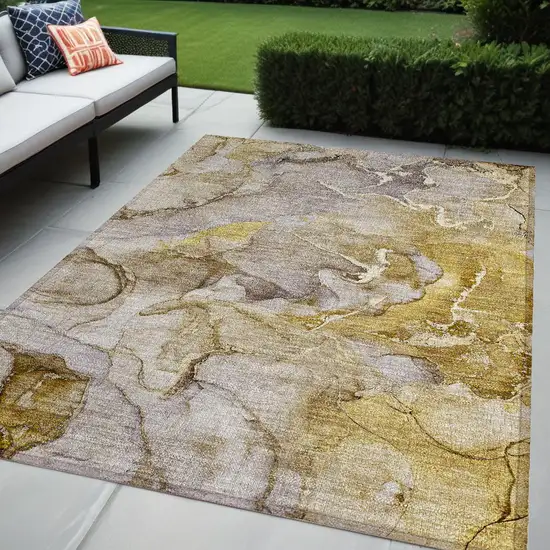 Taupe Abstract Washable Non Skid Indoor Outdoor Area Rug Photo 1