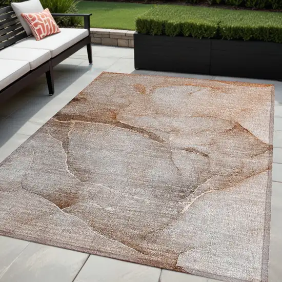 Taupe Abstract Washable Non Skid Indoor Outdoor Area Rug Photo 1