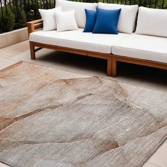 Taupe Abstract Washable Non Skid Indoor Outdoor Area Rug Photo 2