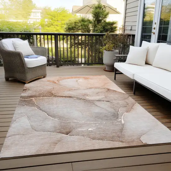 Taupe Abstract Washable Non Skid Indoor Outdoor Area Rug Photo 8