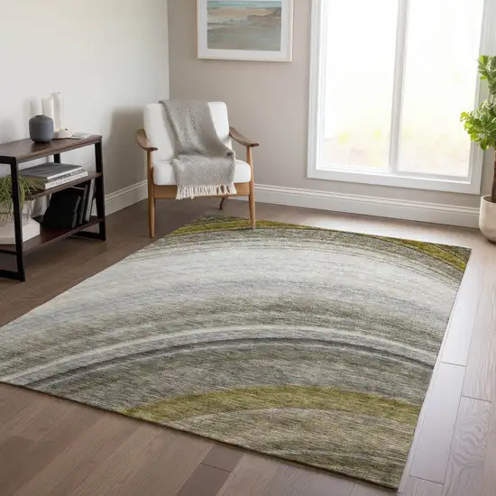 Taupe Abstract Washable Non Skid Indoor Outdoor Area Rug Photo 8