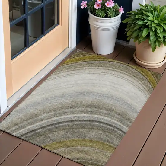 Taupe Abstract Washable Non Skid Indoor Outdoor Area Rug Photo 1