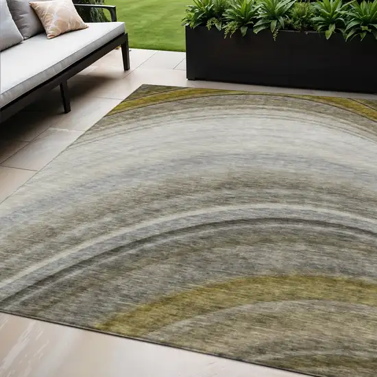 Taupe Abstract Washable Non Skid Indoor Outdoor Area Rug Photo 1