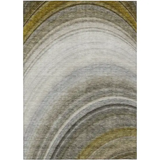 Taupe Abstract Washable Non Skid Indoor Outdoor Area Rug Photo 2