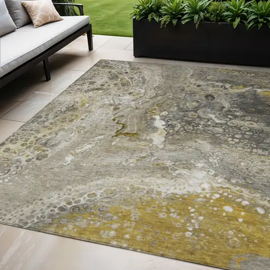 Taupe Abstract Washable Non Skid Indoor Outdoor Area Rug Photo 1