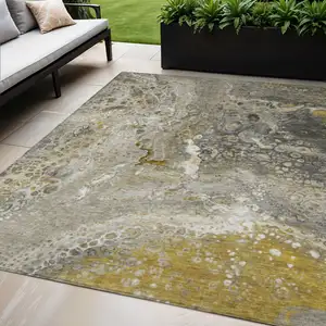 Photo of Taupe Abstract Washable Non Skid Indoor Outdoor Area Rug