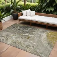 Photo of Taupe Abstract Washable Non Skid Indoor Outdoor Area Rug