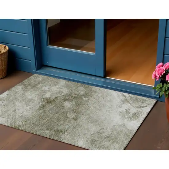 Taupe Abstract Washable Non Skid Indoor Outdoor Area Rug Photo 1