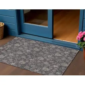 Photo of Taupe And Beige Floral Washable Indoor Outdoor Area Rug