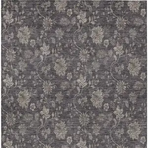 Photo of Taupe And Beige Floral Washable Indoor Outdoor Area Rug