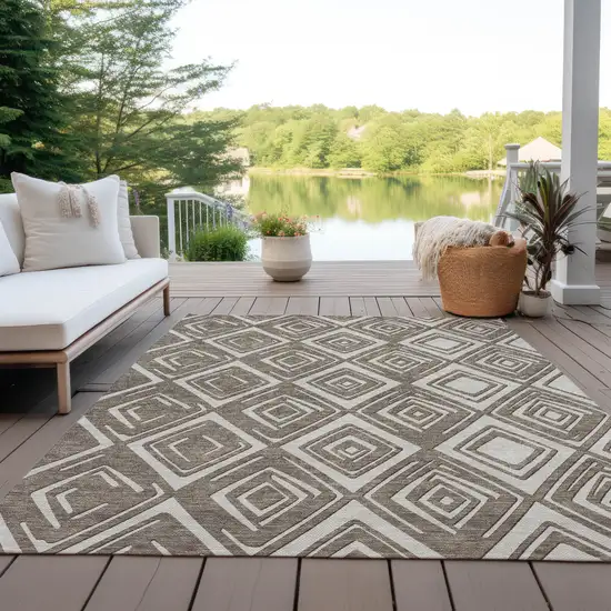 Taupe And Beige Geometric Washable Indoor Outdoor Area Rug Photo 9